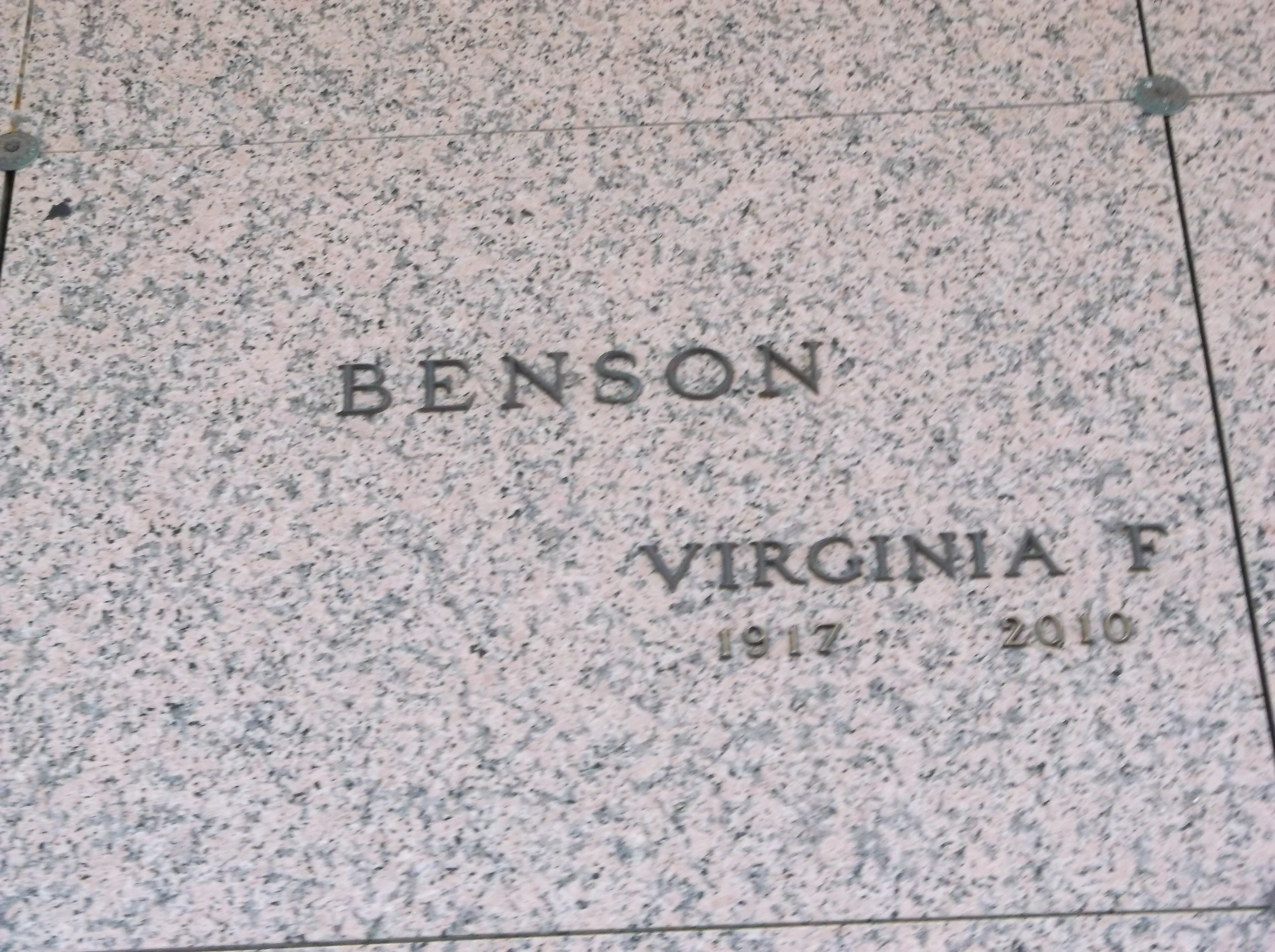 Virginia F Benson