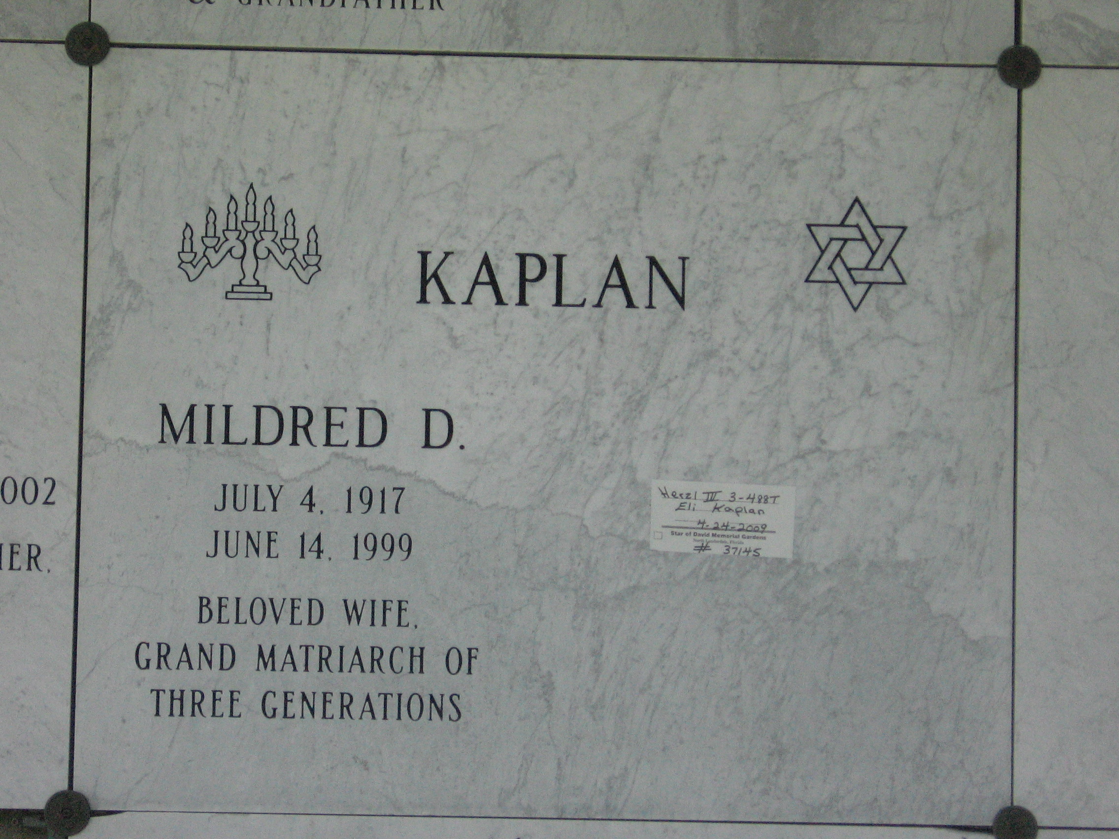 Mildred D Kaplan